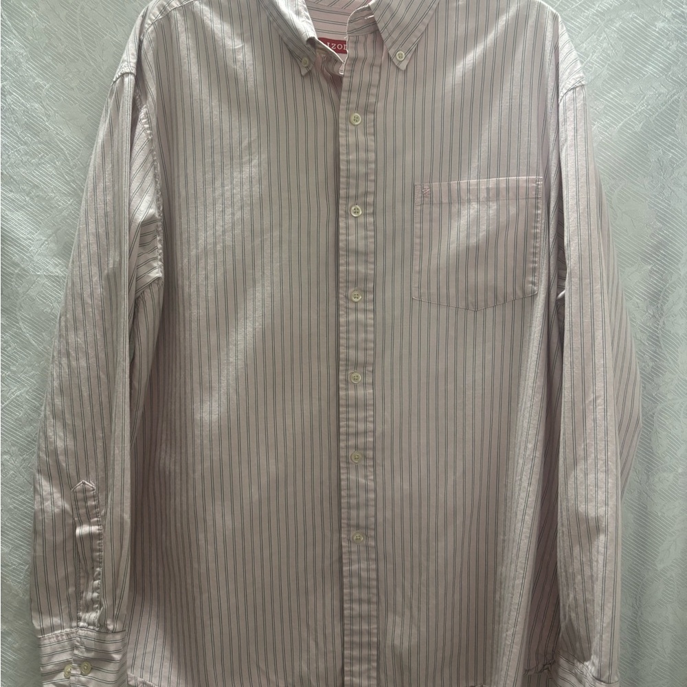 Izod Men's Striped Shirt - Pink and White
